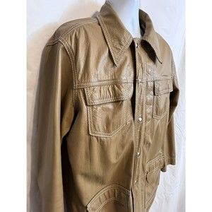 VTG 70s/80s Sears Leather Barn Ranch Jacket Men's 44 Removable Lining Tan Brown